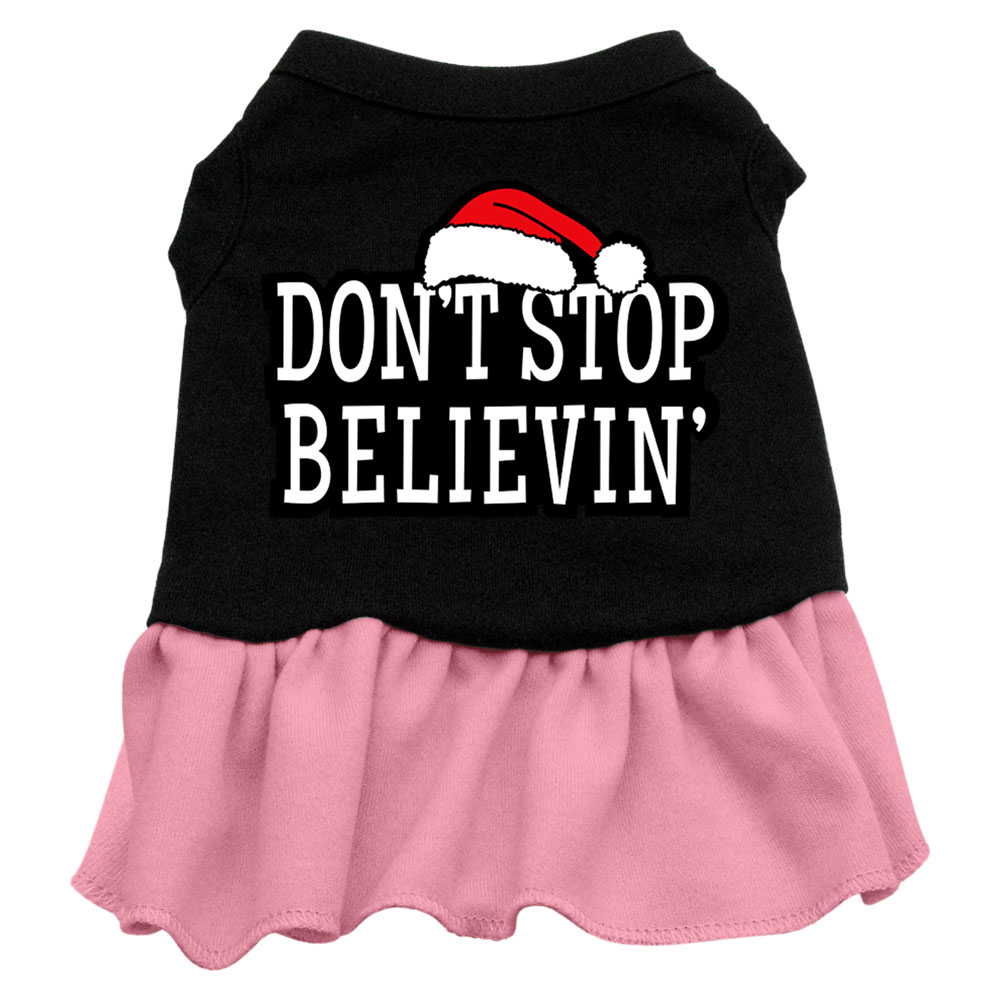 Don't Stop Believin' Screen Print Dress Black with Pink XXL